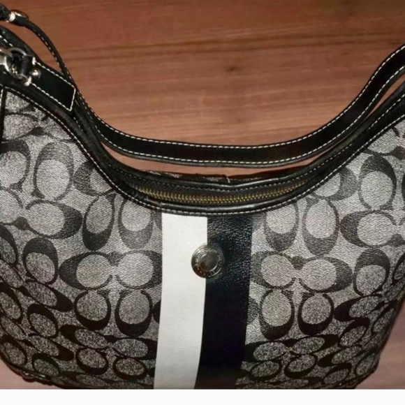 Coach Signature Stripe Chelsea Hobo Shoulder Bag Purse F14476 - Picture 7 of 9